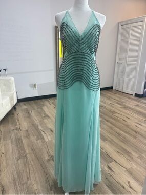 Karen Millen Mint Halter Gown with Black Bead Embellishment
